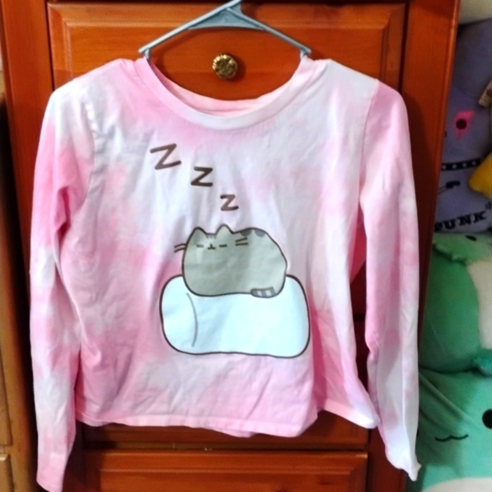 Pusheen the cat pink Pusheen graphic long sleeve cropped top size large